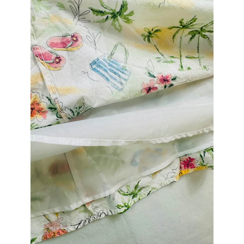 Christopher & Banks Tropical Beach Print Cotton A-Line Skirt Size 14 White Multi